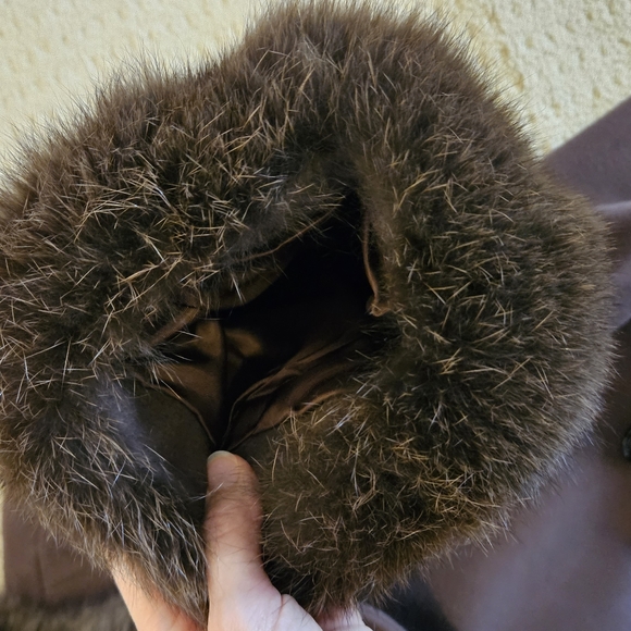 Vintage 60's Cashmere & wool brown women's winter real fur collared coat - Picture 14 of 14
